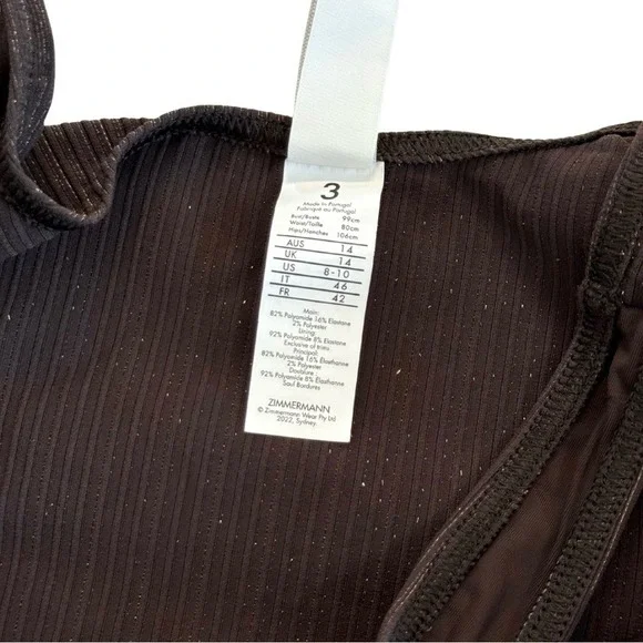 Zimmerman NWT 3 Large Laurel Ribbed Belted One-Piece Swimsuit Chocolate Brown - Picture 9 of 11